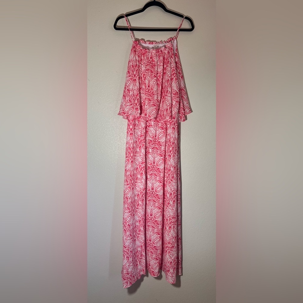 NY Collection Salmon & White Abstract Print Maxi Dress | Size Large | NWT